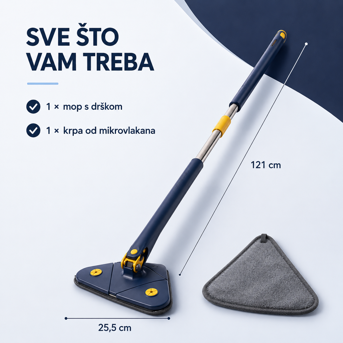 TriClean mop i krpa od mikrovlakana dimenzije 25,5 puta 121 centimetar